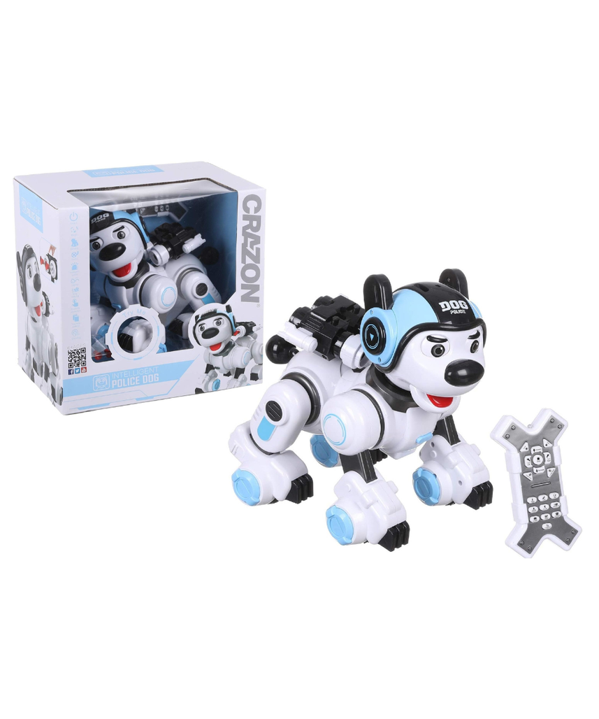 Crazon Blue Robotic Police Dog, IR Control Intelligent Robot Toy for Kids, Boys & Girls, Ages 3+