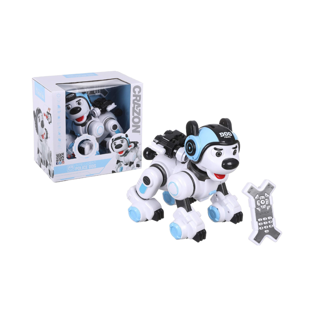 Crazon Blue Robotic Police Dog, IR Control Intelligent Robot Toy for Kids, Boys & Girls, Ages 3+