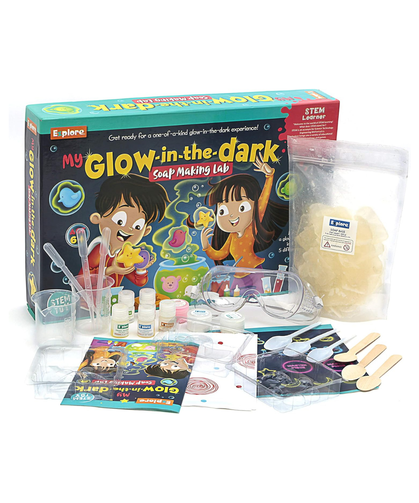 Explore STEM Learner My Glow-in-The-Dark Soap Making Lab, Educational DIY Activity Toy Kit for Boys and Girls 6+, Science Experiment Kit, Safe Tested Materials, One Size