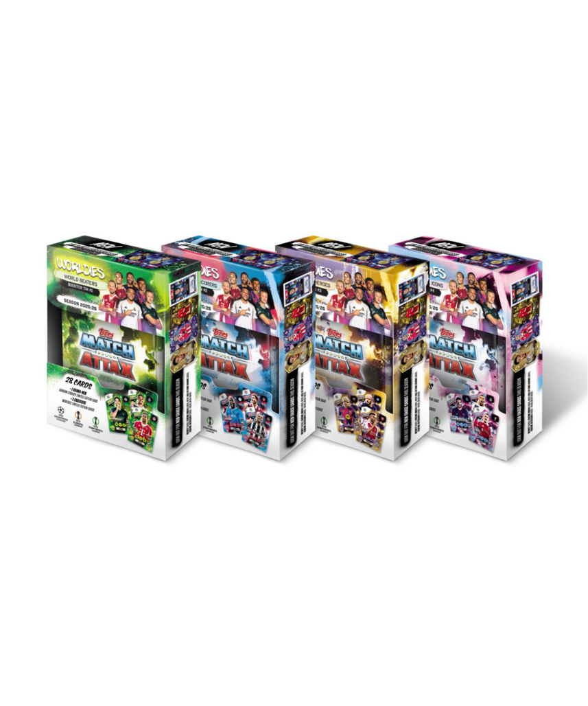 Topps Match Attax UCC 2025 2026 Mini Tin Collectible Football Trading Cards with 32 Cards and Exclusive Worldies Limited Editions, Official UEFA Licensed, Assorted Tin
