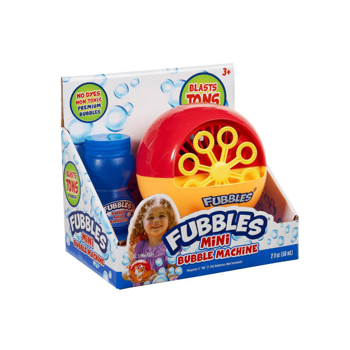 Fubbles Mini Bubble Machine, Compact Bubble Blower for Kids, Includes 2 oz Bubble Solution, Assorted Colors