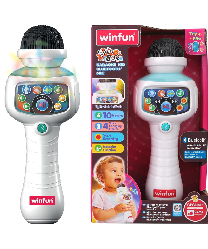 Winfun Karaoke Kid Bluetooth Mic for Kids, Wireless Singing Microphone with Built-In Music, Sound Effects & Colorful Lights, Interactive Musical Toy for Toddlers and Young Children