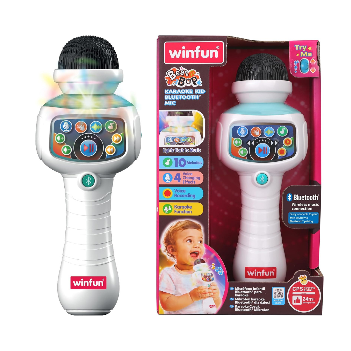 Winfun Karaoke Kid Bluetooth Mic for Kids, Wireless Singing Microphone with Built-In Music, Sound Effects & Colorful Lights, Interactive Musical Toy for Toddlers and Young Children