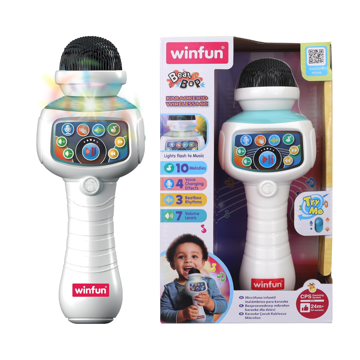 Winfun Karaoke Kid Wireless Mic for Kids Interactive Singing Microphone with Built-In Songs, Sound Effects and Party Fun Easy-to-Hold Musical Toy for Toddlers and Young Children