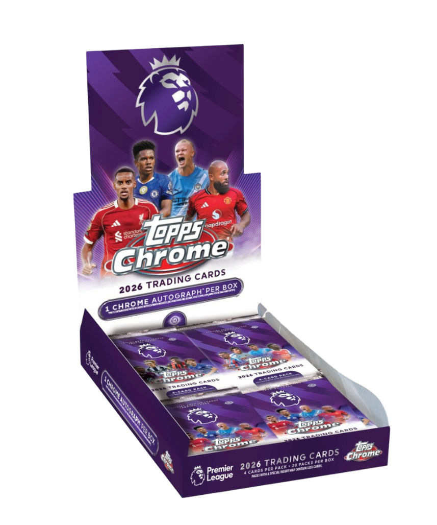 2026 Topps Chrome Premier League Hobby Box Football Trading Cards, 20 Packs, 4 Cards Each, 1 Guaranteed Autograph + Exclusive Prism Parallels, Official EPL Collectible