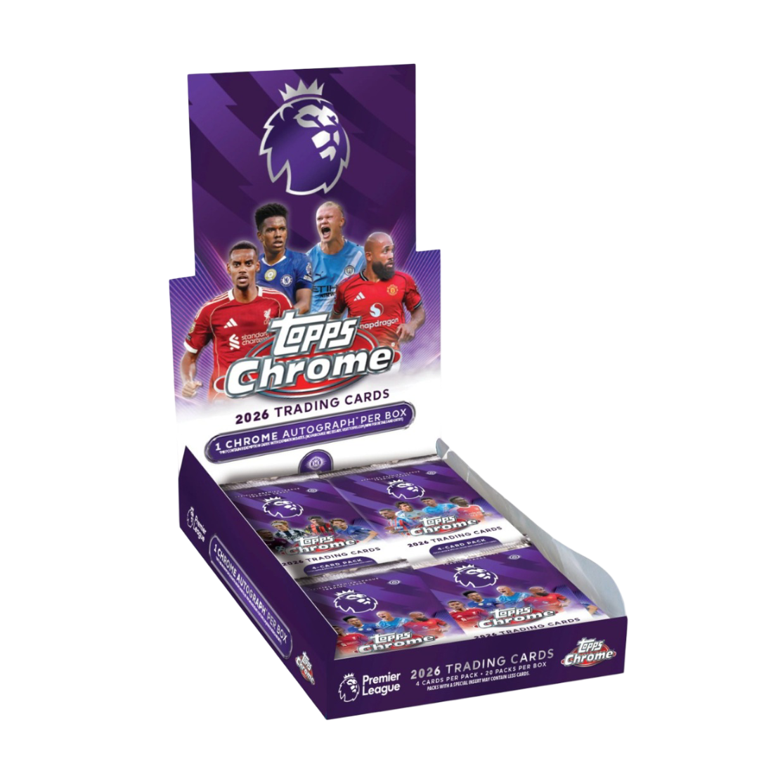 2026 Topps Chrome Premier League Hobby Box Football Trading Cards, 20 Packs, 4 Cards Each, 1 Guaranteed Autograph + Exclusive Prism Parallels, Official EPL Collectible