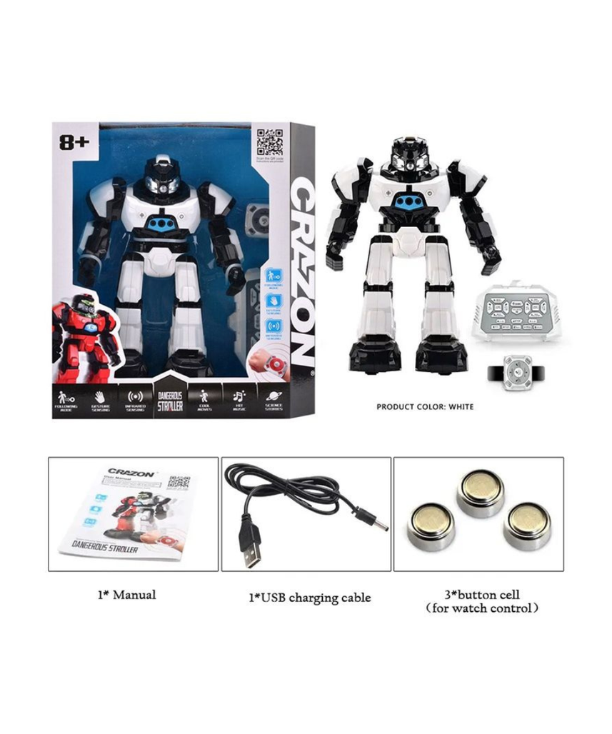 Crazon R/C Warrior Robot, Remote-Controlled Programmable Robot Toy for Kids, Boys & Girls, Ages 8+ (Assorted: White/Red)