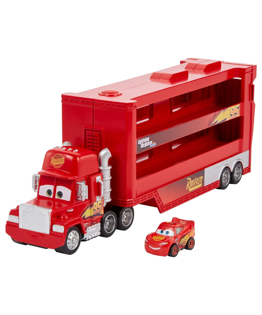 Mattel Disney Pixar Cars Mack Mini Racers Hauler with 1 Mini Die-Cast Car, Toy Transporter Holds 18 Minis, Ages 3+