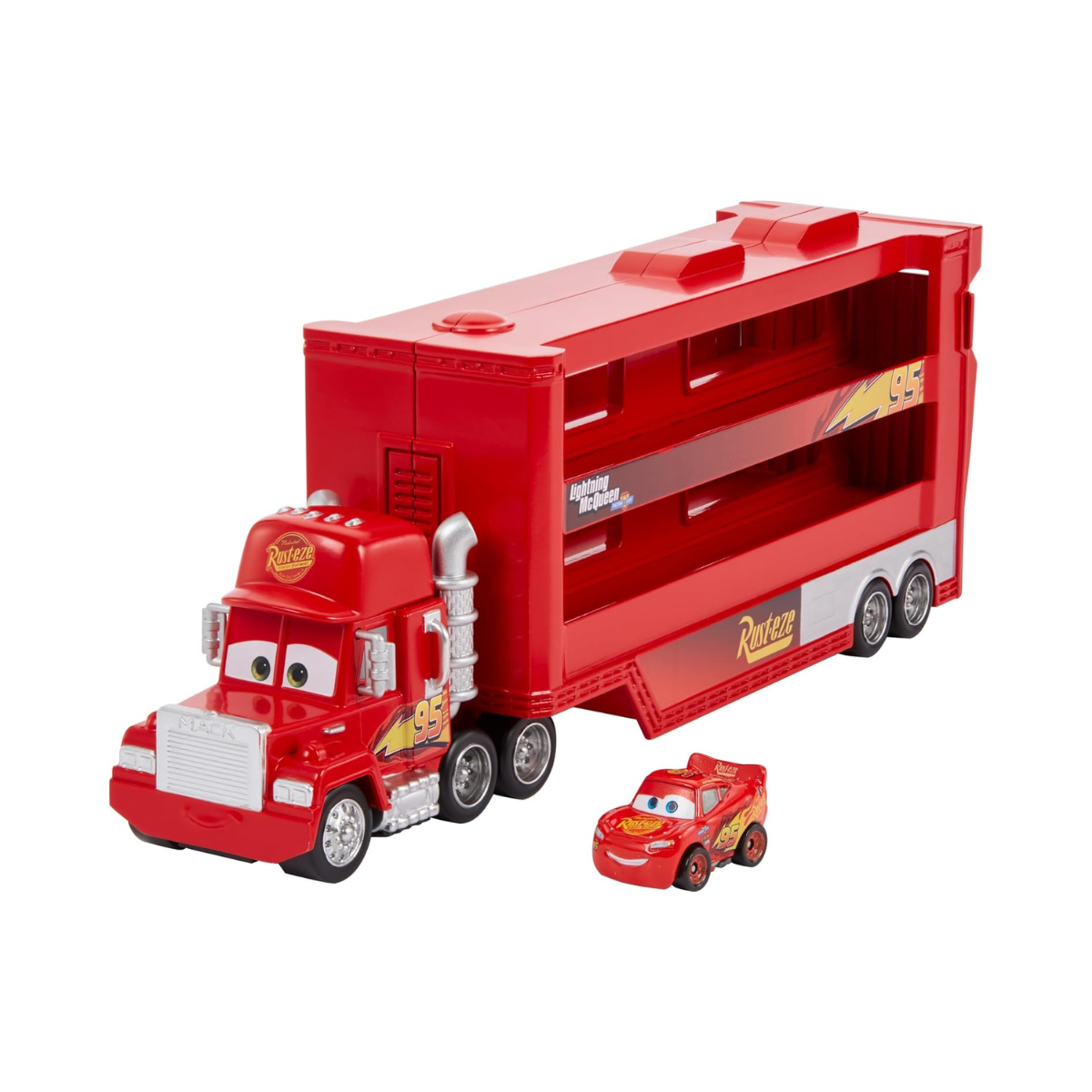 Mattel Disney Pixar Cars Mack Mini Racers Hauler with 1 Mini Die-Cast Car, Toy Transporter Holds 18 Minis, Ages 3+
