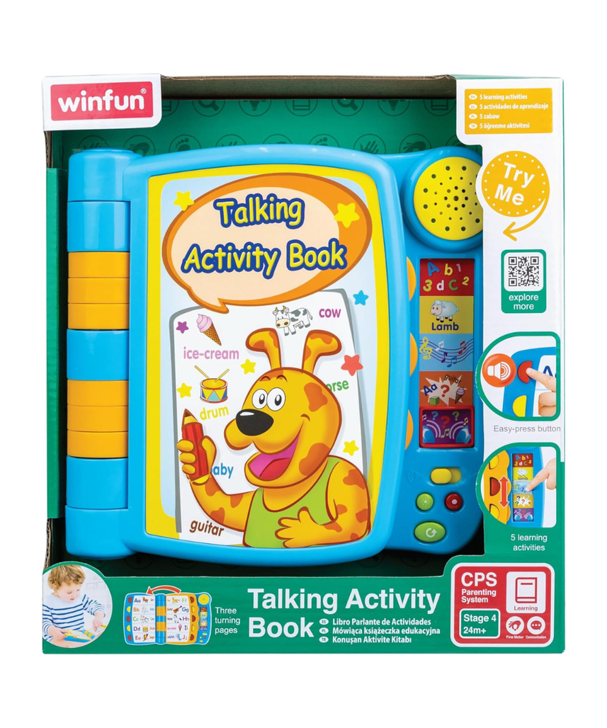 Winfun Talking Activity Book, Interactive Learning Toy with Sounds, Buttons + 3 Mobile Pages, Assorted Colour, 2–5 Years