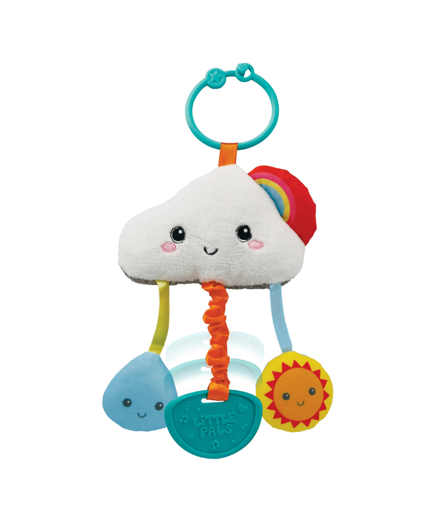 Winfun Day Night Cloud Pal Soft Baby Toy with Squeaker, Retractable Teether, Vibration and Chime Bell for Stroller, Car Seat or On-the-Go Play for Infants 0 Months+