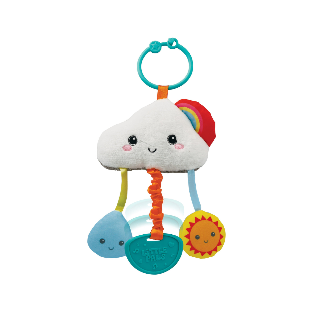 Winfun Day Night Cloud Pal Soft Baby Toy with Squeaker, Retractable Teether, Vibration and Chime Bell for Stroller, Car Seat or On-the-Go Play for Infants 0 Months+