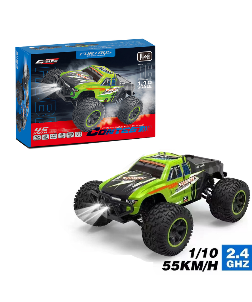 Crazon 2.4GHz RC High Speed Off Road Truck 1:10 Scale 4WD Remote Control Car RTR, 55kmh Fast Racing Monster Truck with LED Lights, Assorted Color, Ages 14+