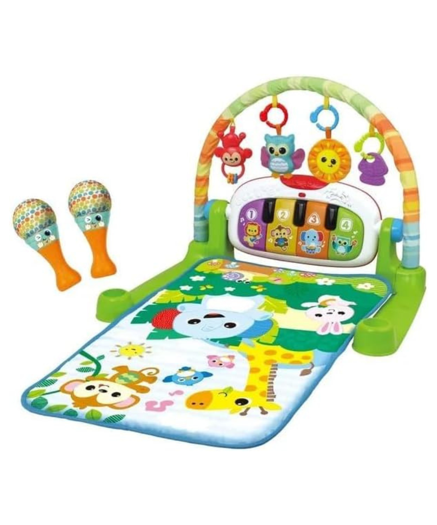 Winfun Jungle Pals Kick ’N Play Musical Gym Interactive Playset Baby Activity Gym with Light-Up Piano & Hanging Toys Newborn+