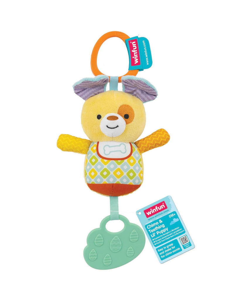 Winfun Chime and Teething Lil’ Puppy Baby Toy, Soft Hanging Rattle and Teether for Crib Stroller Car Seat, Soothes Teething and Encourages Sensory Development, 0+ Months