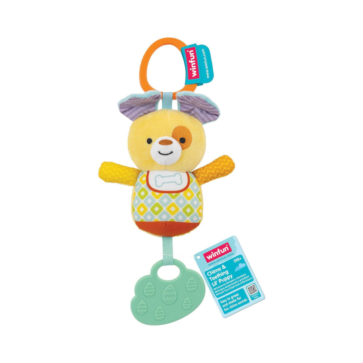 Winfun Chime and Teething Lil’ Puppy Baby Toy, Soft Hanging Rattle and Teether for Crib Stroller Car Seat, Soothes Teething and Encourages Sensory Development, 0+ Months