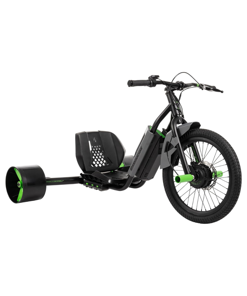 Huffy Green Machine Electric 36V Drift Trike, High Speed Electric Ride On with Adjustable Seat, Thumb Throttle Control and Drift Wheels, Teen Ride On Toy for Ages 14Y+