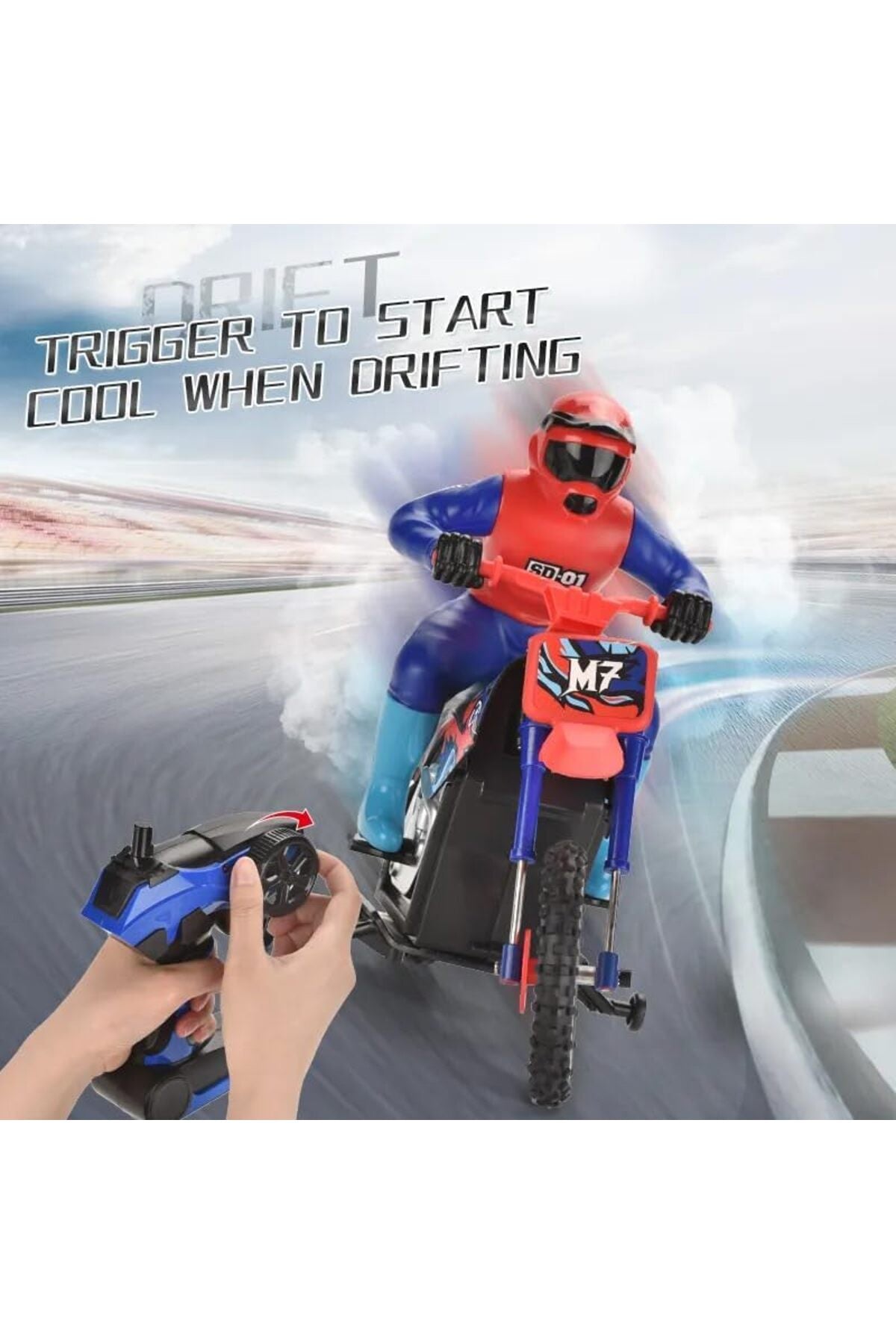Crazon 1:10 Scale RC Smoking Motorcycle with Lights, 2.4GHz Remote Control, Rechargeable Battery, 6+