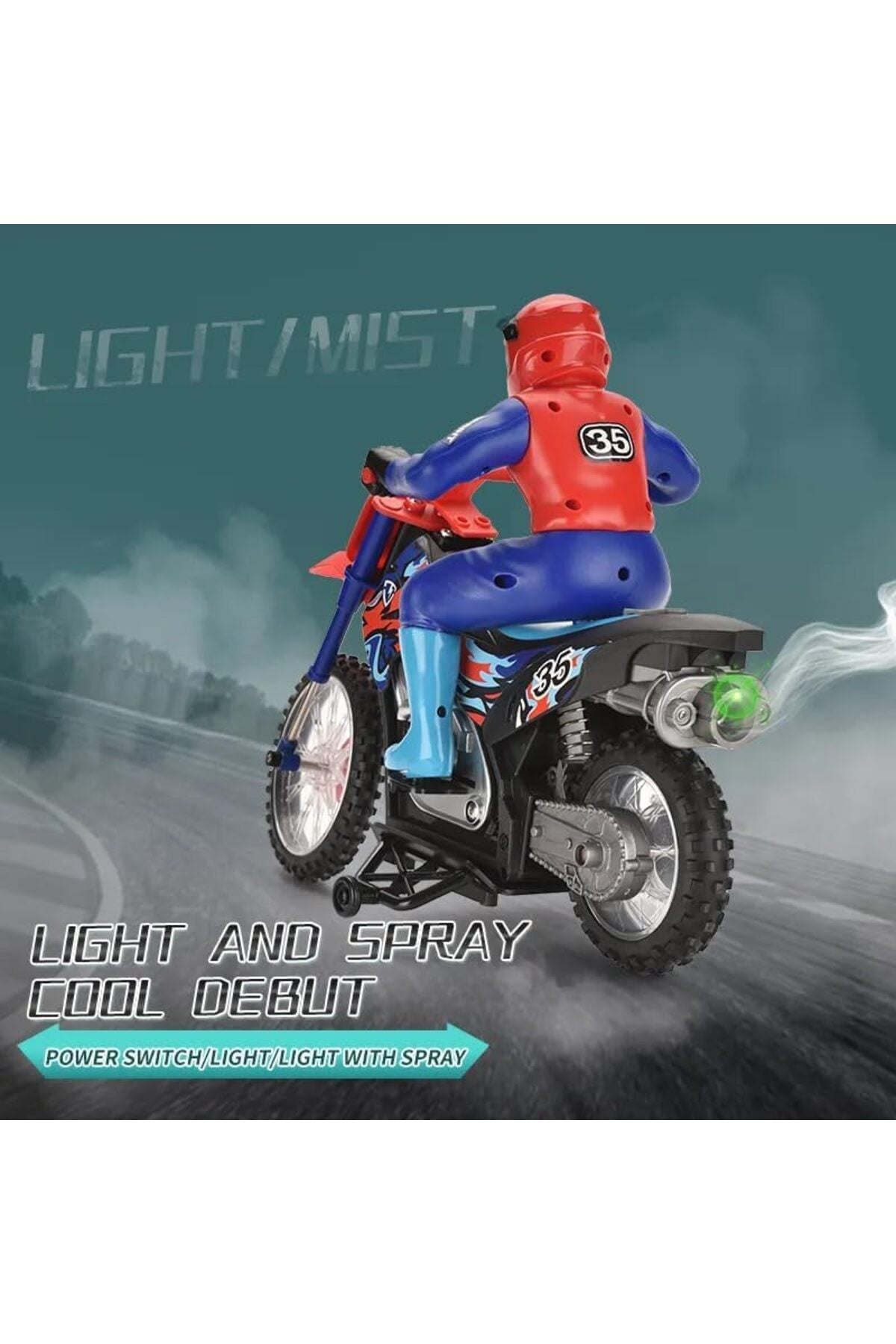 Crazon 1:10 Scale RC Smoking Motorcycle with Lights, 2.4GHz Remote Control, Rechargeable Battery, 6+