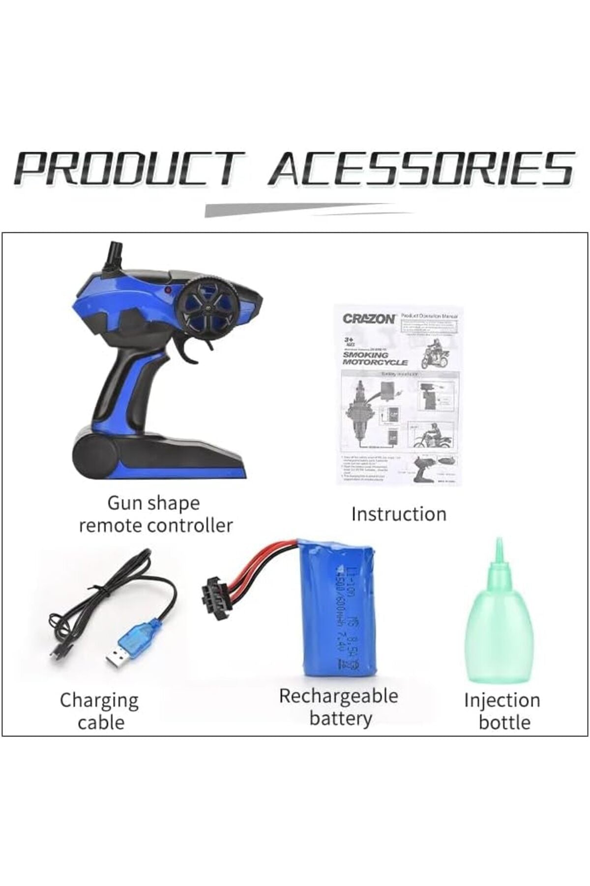 Crazon 1:10 Scale RC Smoking Motorcycle with Lights, 2.4GHz Remote Control, Rechargeable Battery, 6+