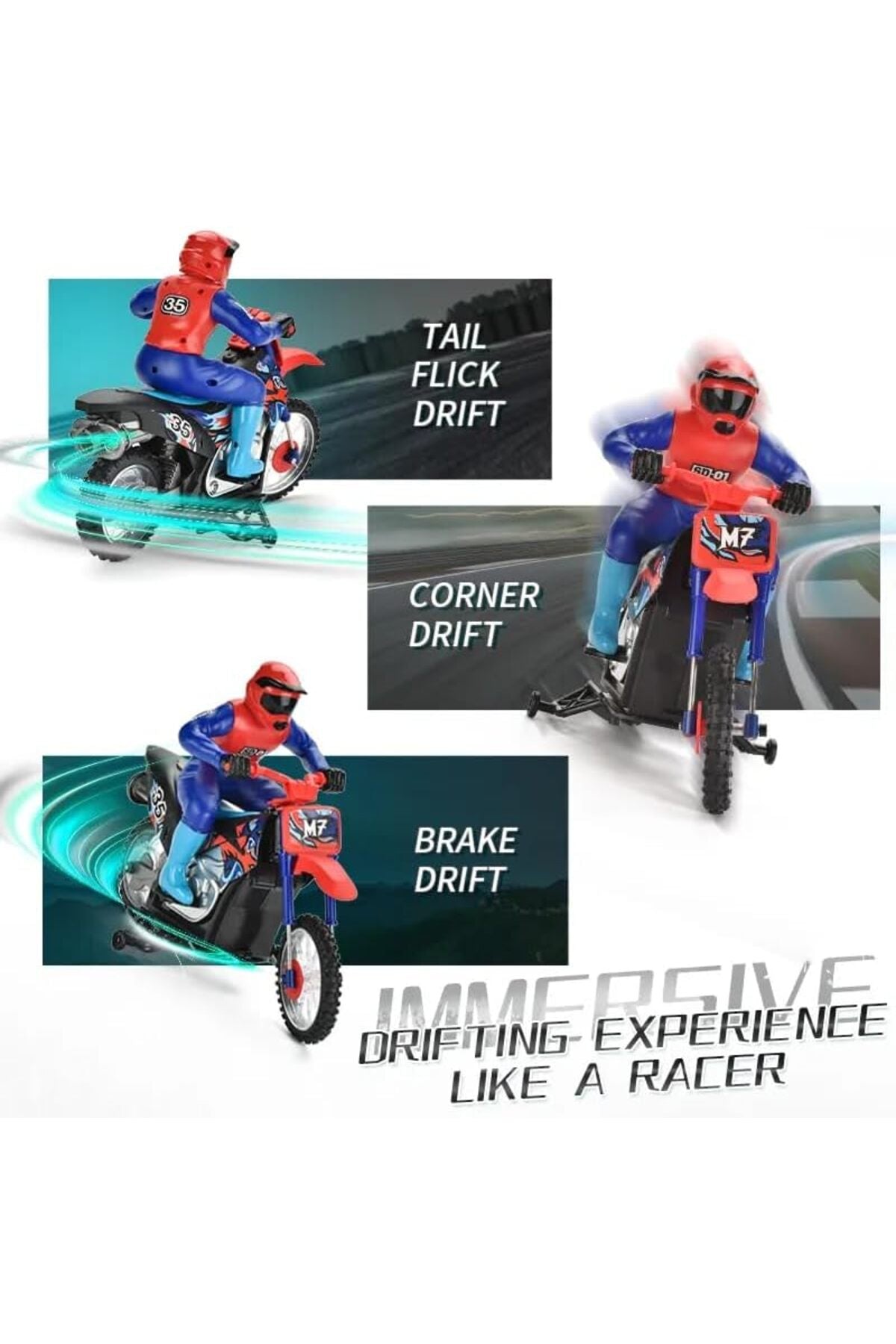 Crazon 1:10 Scale RC Smoking Motorcycle with Lights, 2.4GHz Remote Control, Rechargeable Battery, 6+