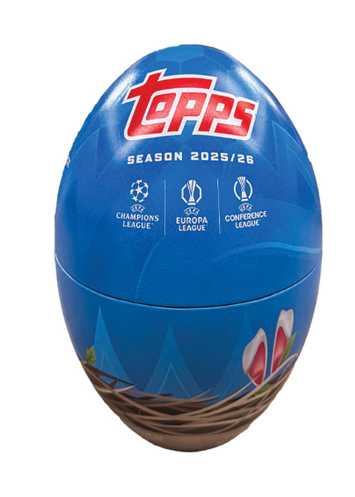 Topps UEFA Club Competitions 2025 2026 Spring Tin Trading Cards Assorted, 59 Cards Pack with 3 Holiday Parallels, Official Soccer Collectible Hobby Tin, Random Design, Age 6+