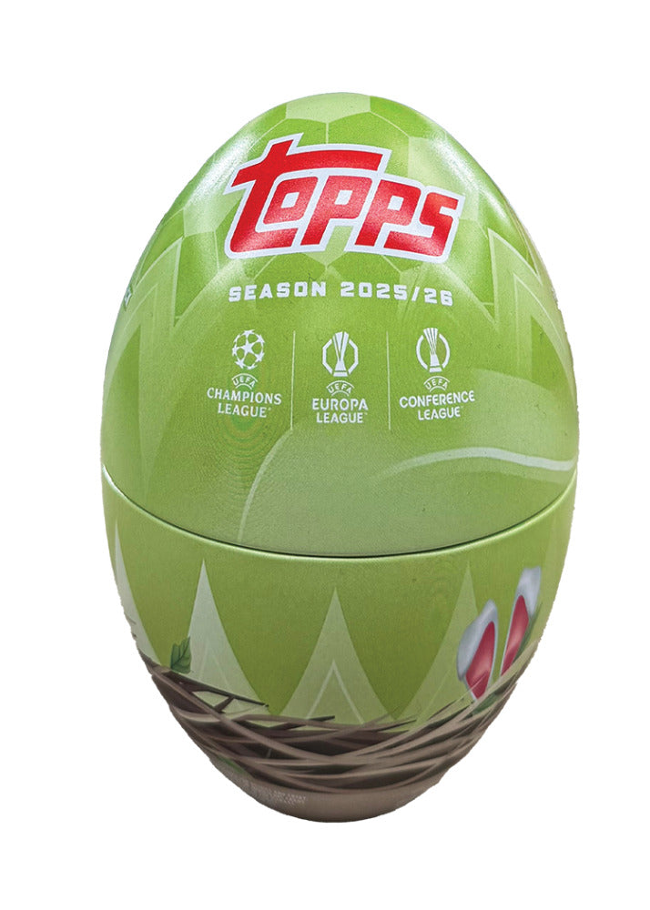 Topps UEFA Club Competitions 2025 2026 Spring Tin Trading Cards Assorted, 59 Cards Pack with 3 Holiday Parallels, Official Soccer Collectible Hobby Tin, Random Design, Age 6+