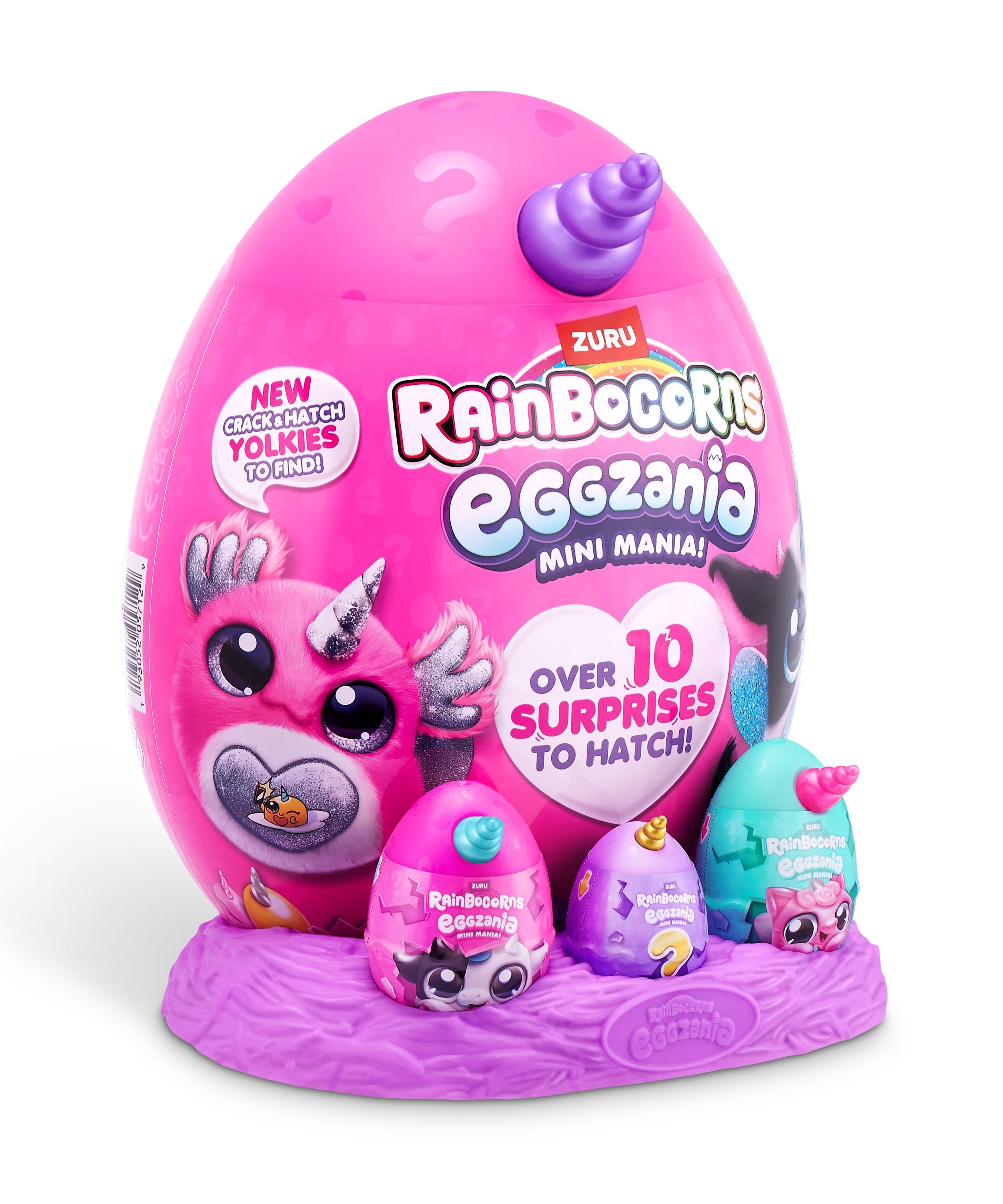 Rainbocorns Eggzania Mini Mania Series 1 Surprise Plush Toy for Girls Ages 3+, Collectible Stuffed Animal with 10+ Surprises, Slime, Stickers & Wearable Jewelry