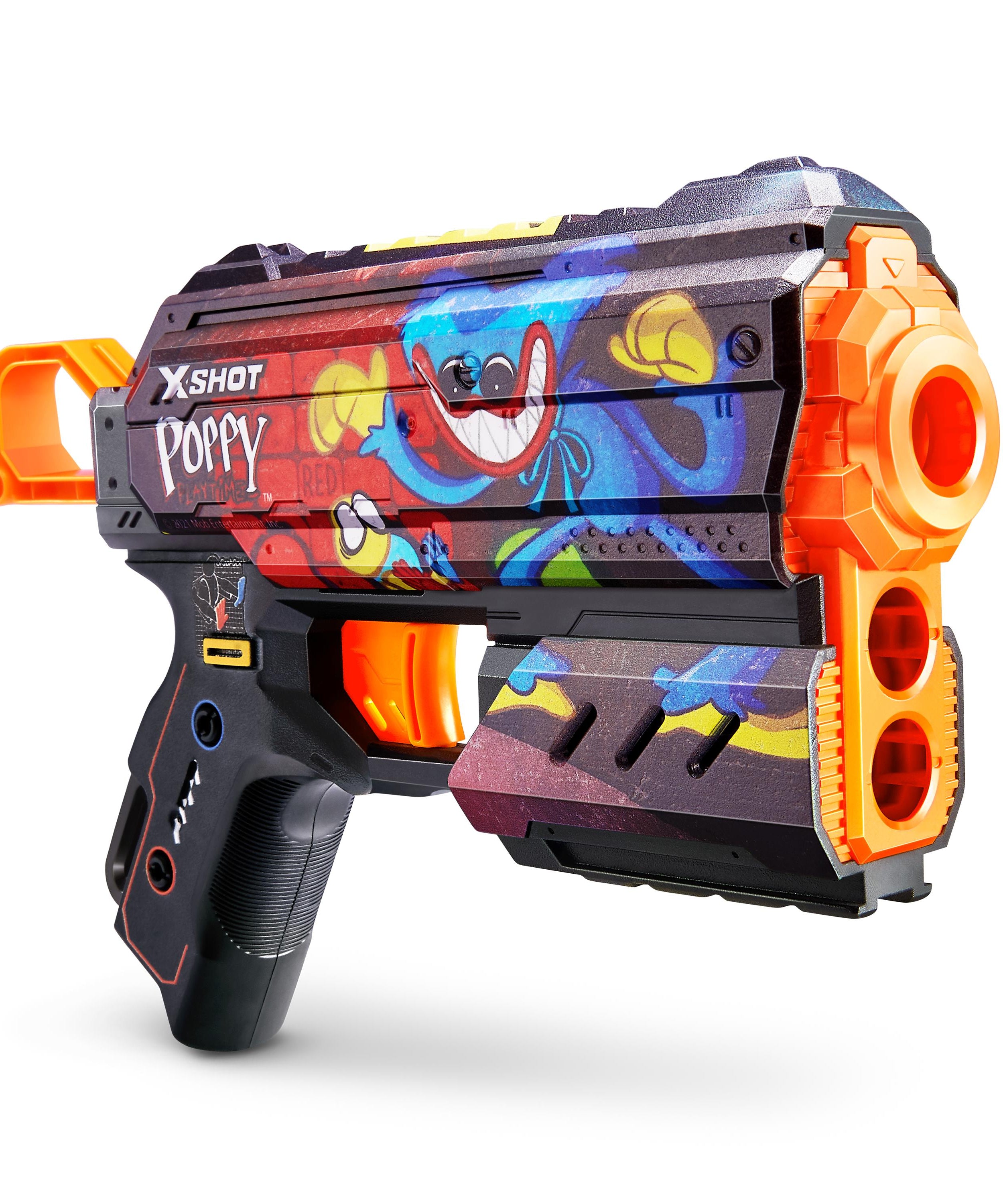 XSHOT Skins Flux, Poppy Playtime Jumpscare Edition (8 Darts), Foam Dart Blaster with Air Pocket Dart Technology, Shoots up to 27m, Collectible Toy Gun for Kids Ages 8+, Boys, Girls, Teens