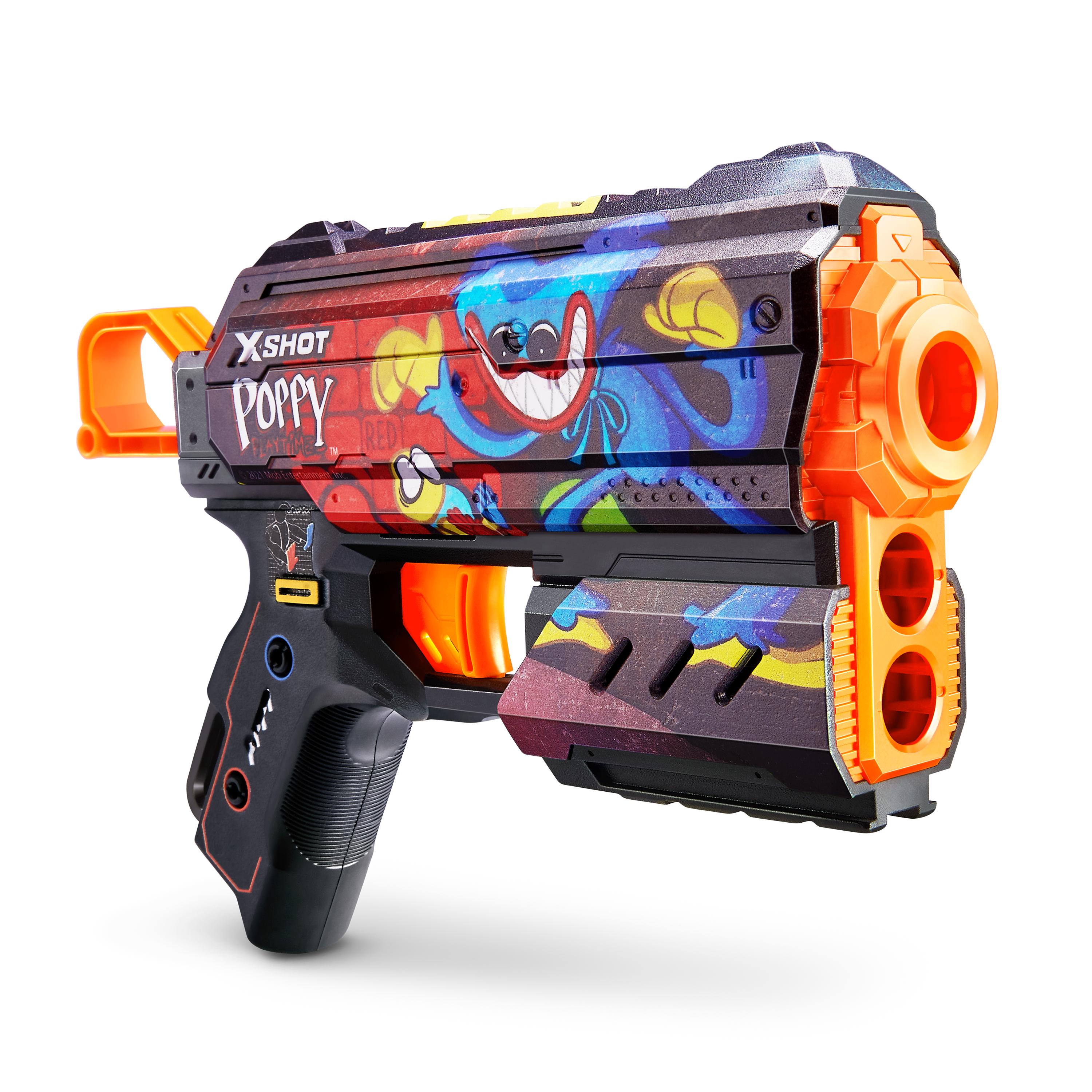 XSHOT Skins Flux, Poppy Playtime Jumpscare Edition (8 Darts), Foam Dart Blaster with Air Pocket Dart Technology, Shoots up to 27m, Collectible Toy Gun for Kids Ages 8+, Boys, Girls, Teens