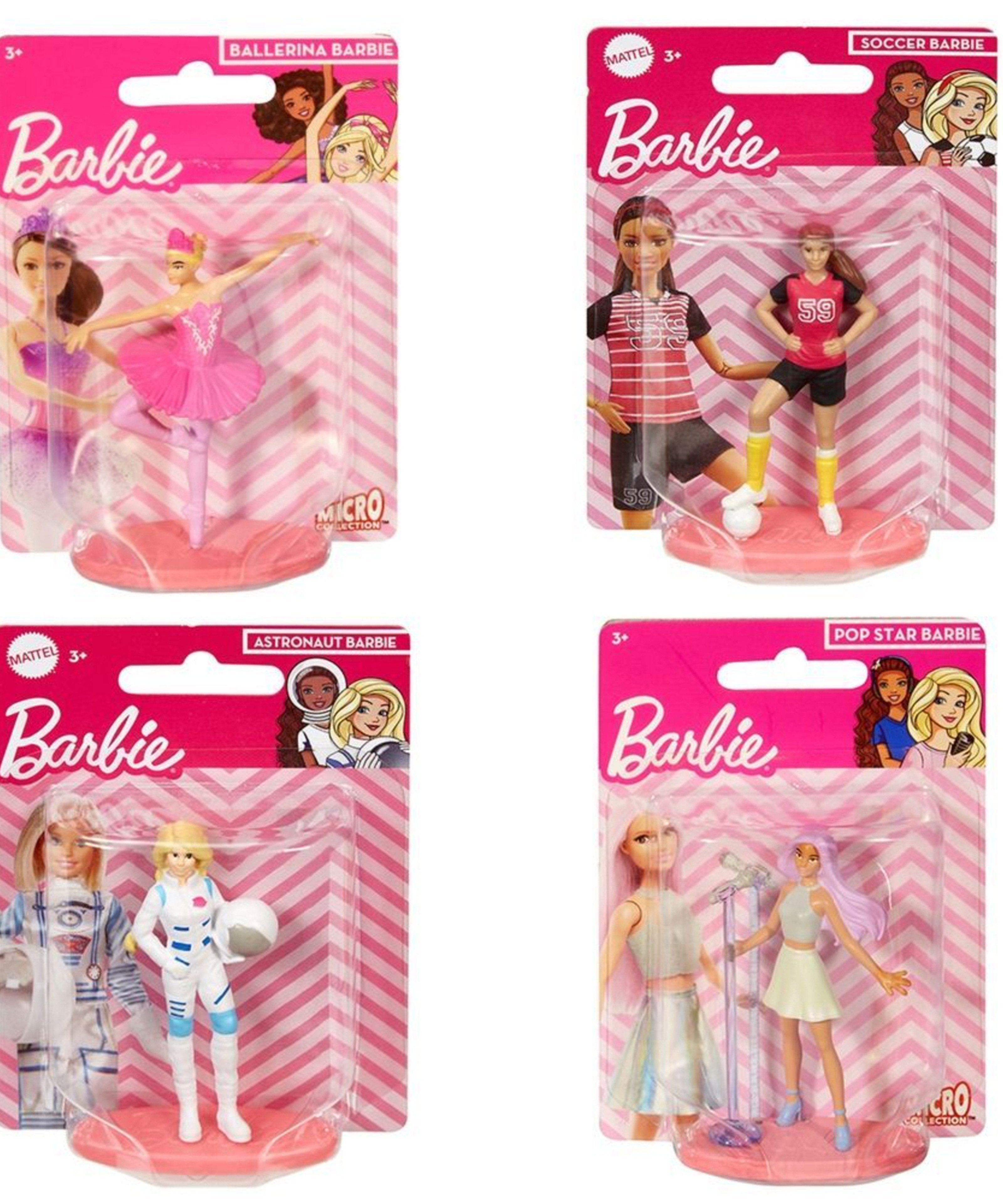 دمى باربي ميكرو كوليكشن، دمى صغيرة قابلة للتجميع مقاس 3 بوصات مع قاعدة عرض للأطفال من سن 3 سنوات فما فوق