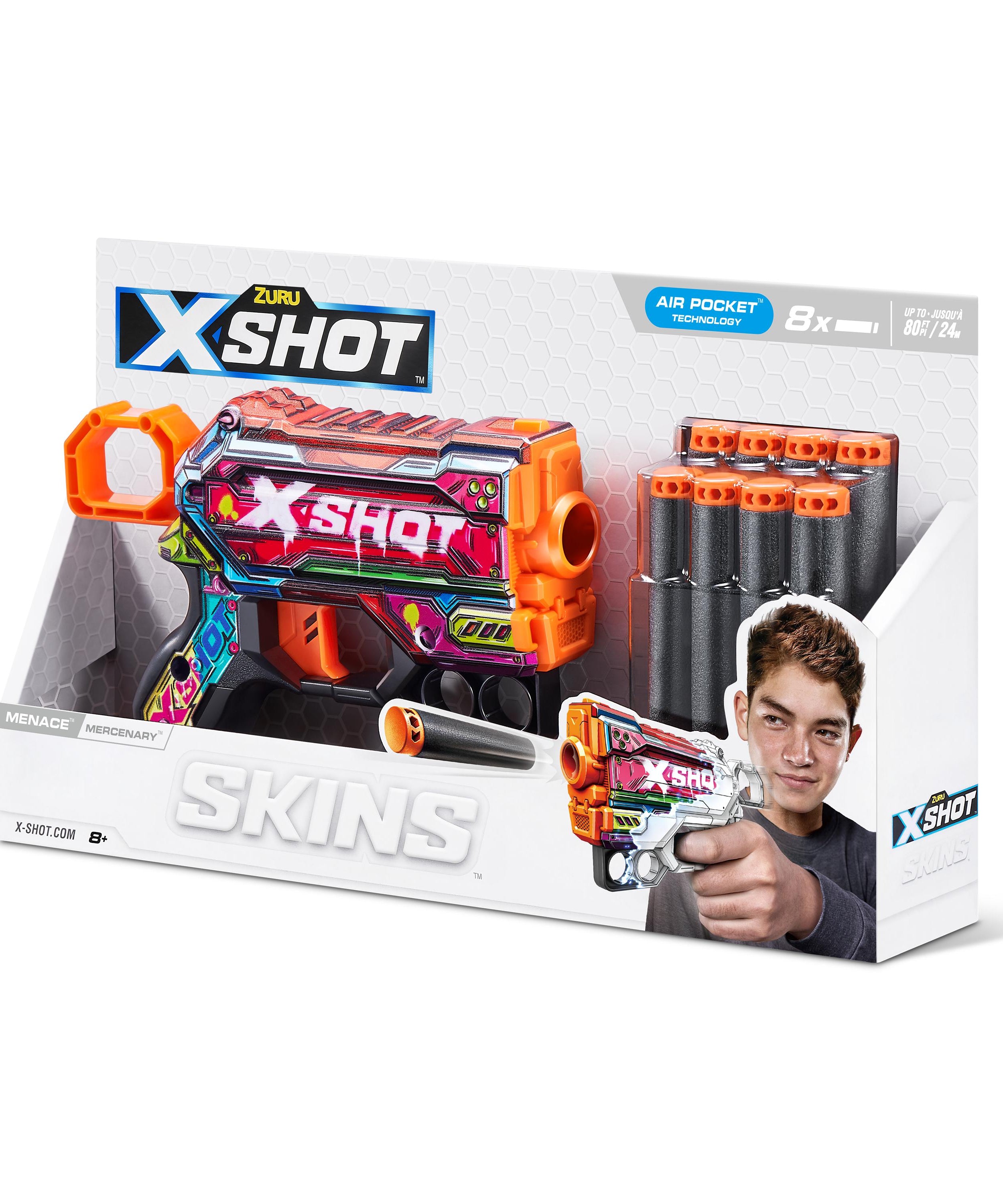 X Shot Skins Menace Blaster, Compact Foam Dart Gun for Boys, Age 8+