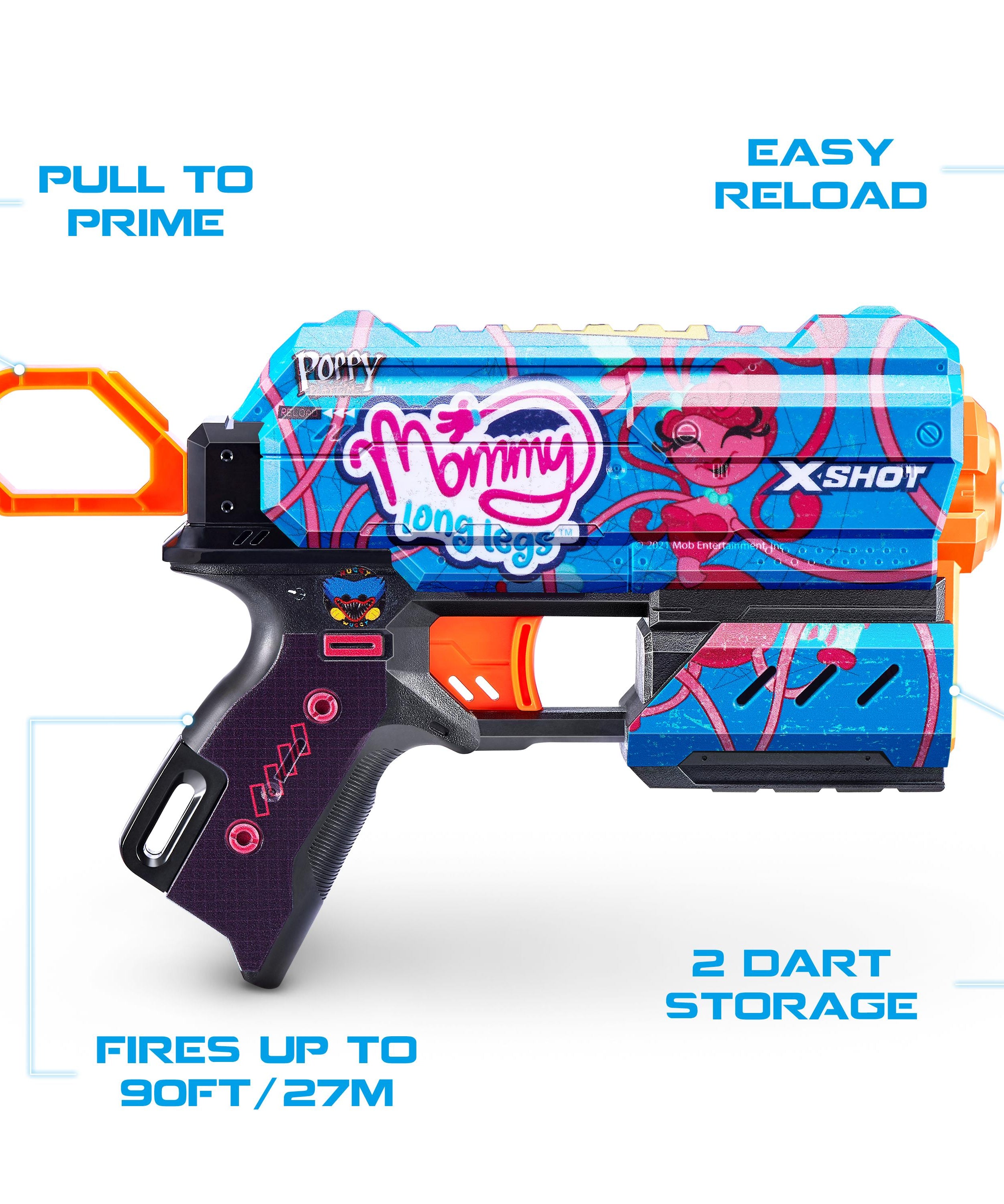 XSHOT Skins Flux, Poppy Playtime Jumpscare Edition (8 Darts), Foam Dart Blaster with Air Pocket Dart Technology, Shoots up to 27m, Collectible Toy Gun for Kids Ages 8+, Boys, Girls, Teens