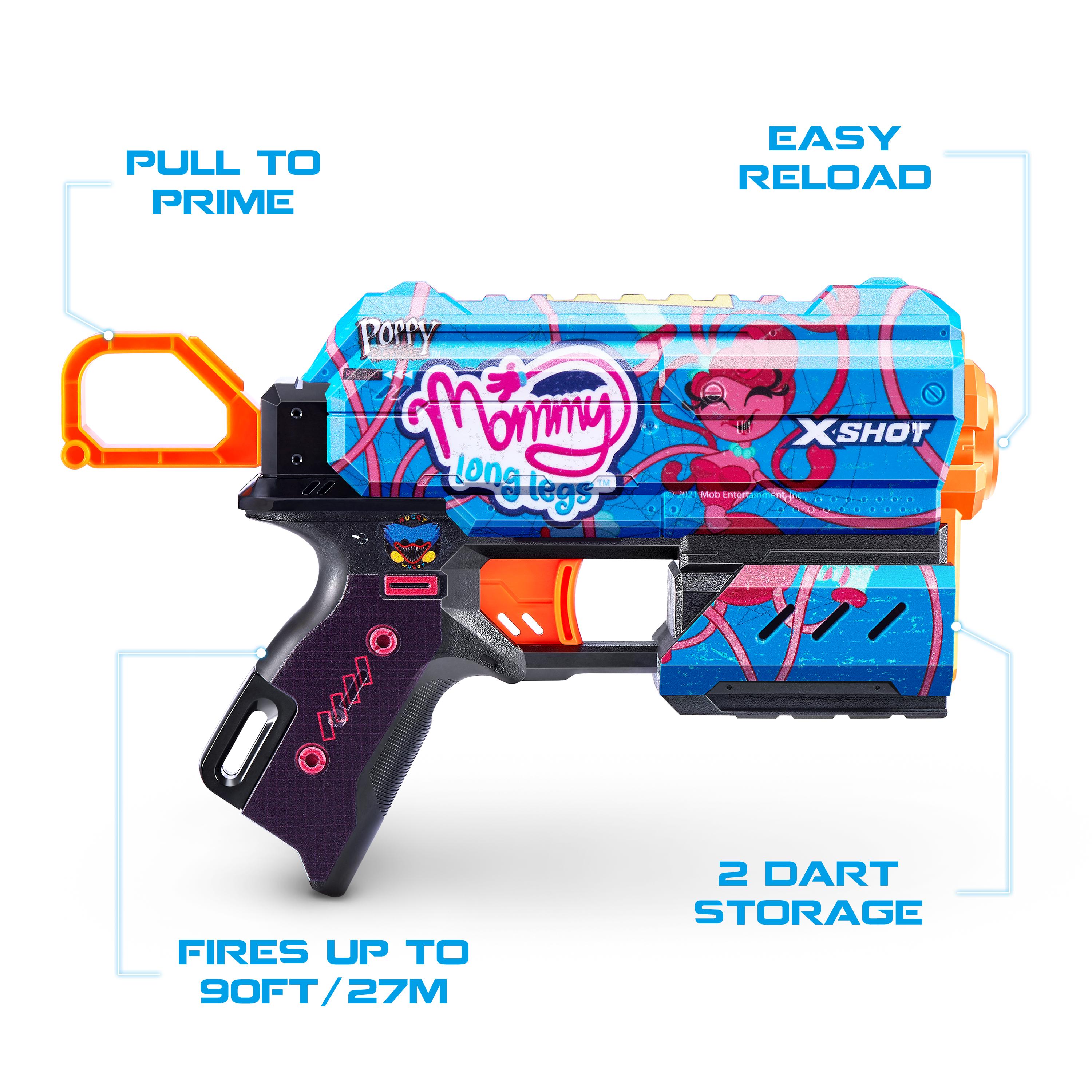 XSHOT Skins Flux, Poppy Playtime Jumpscare Edition (8 Darts), Foam Dart Blaster with Air Pocket Dart Technology, Shoots up to 27m, Collectible Toy Gun for Kids Ages 8+, Boys, Girls, Teens