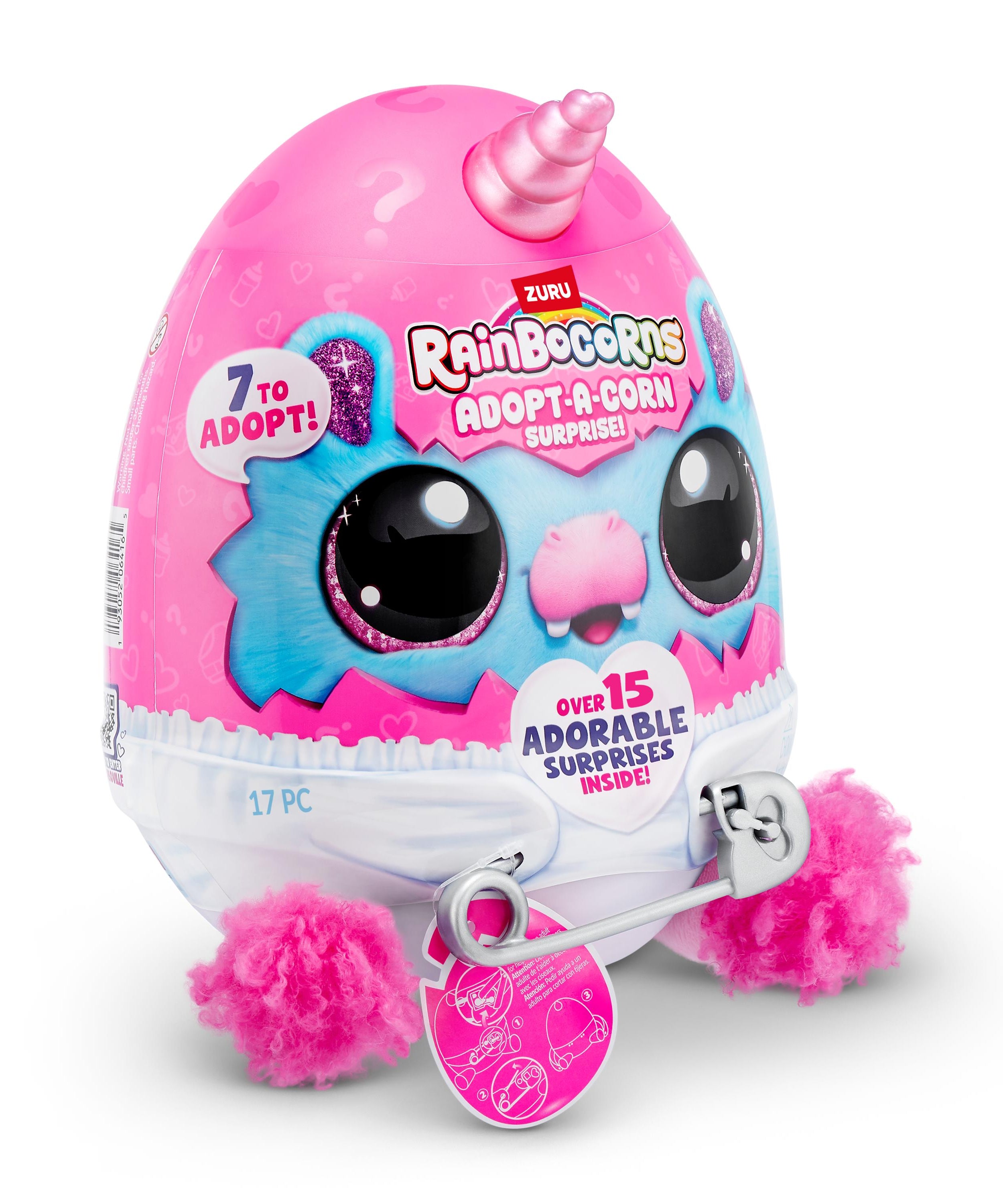 Rainbocorns Adopt-A-Corns Baby Plush Assorted Newborn Surprise Toy with 15+ Surprises, Diaper Egg, Pacifier & Adoption Certificate, Collect All 7 Cute Characters, Gift for Girls Ages 3+