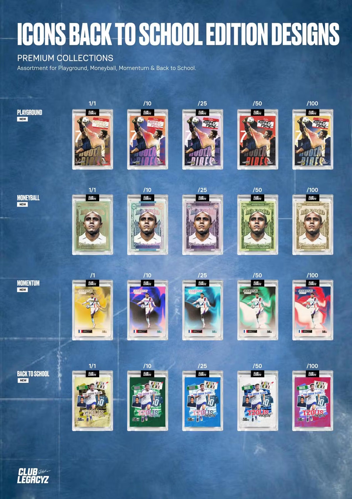 2026 Club Legacyz Icons Back to School Fifth Edition Soccer Hobby Pack, 1 Card Per Pack, Rare Football Collectible Cards, On-Card Autographs, Game-Worn Jersey Cards