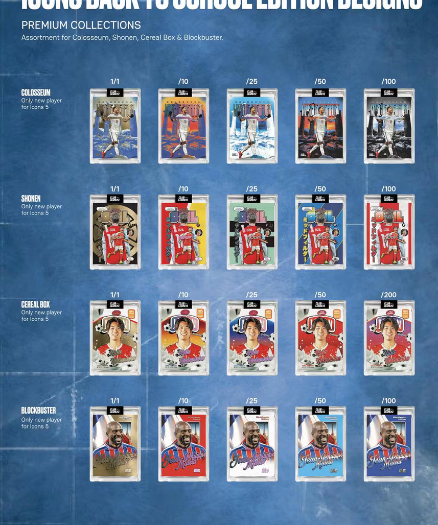 2026 Club Legacyz Icons Back to School Fifth Edition Soccer Hobby Pack, 1 Card Per Pack, Rare Football Collectible Cards, On-Card Autographs, Game-Worn Jersey Cards