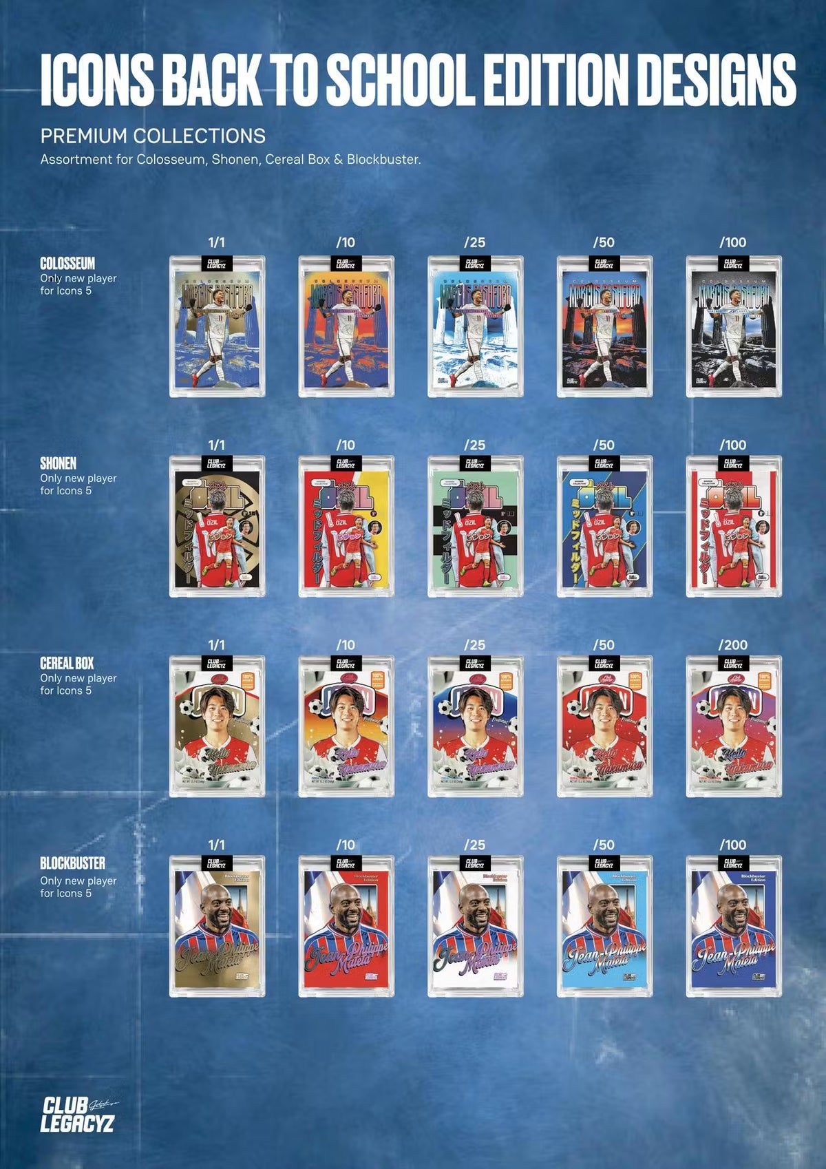2026 Club Legacyz Icons Back to School Fifth Edition Soccer Hobby Pack, 1 Card Per Pack, Rare Football Collectible Cards, On-Card Autographs, Game-Worn Jersey Cards