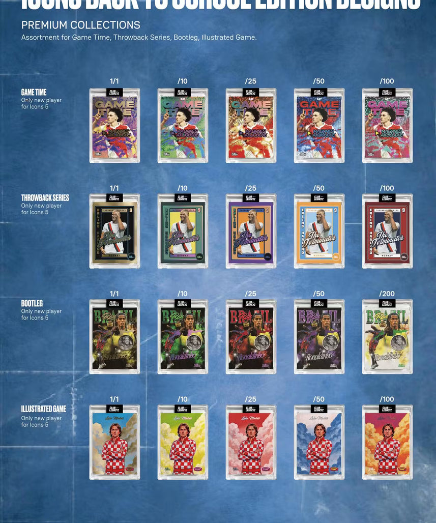 2026 Club Legacyz Icons Back to School Fifth Edition Soccer Hobby Pack, 1 Card Per Pack, Rare Football Collectible Cards, On-Card Autographs, Game-Worn Jersey Cards