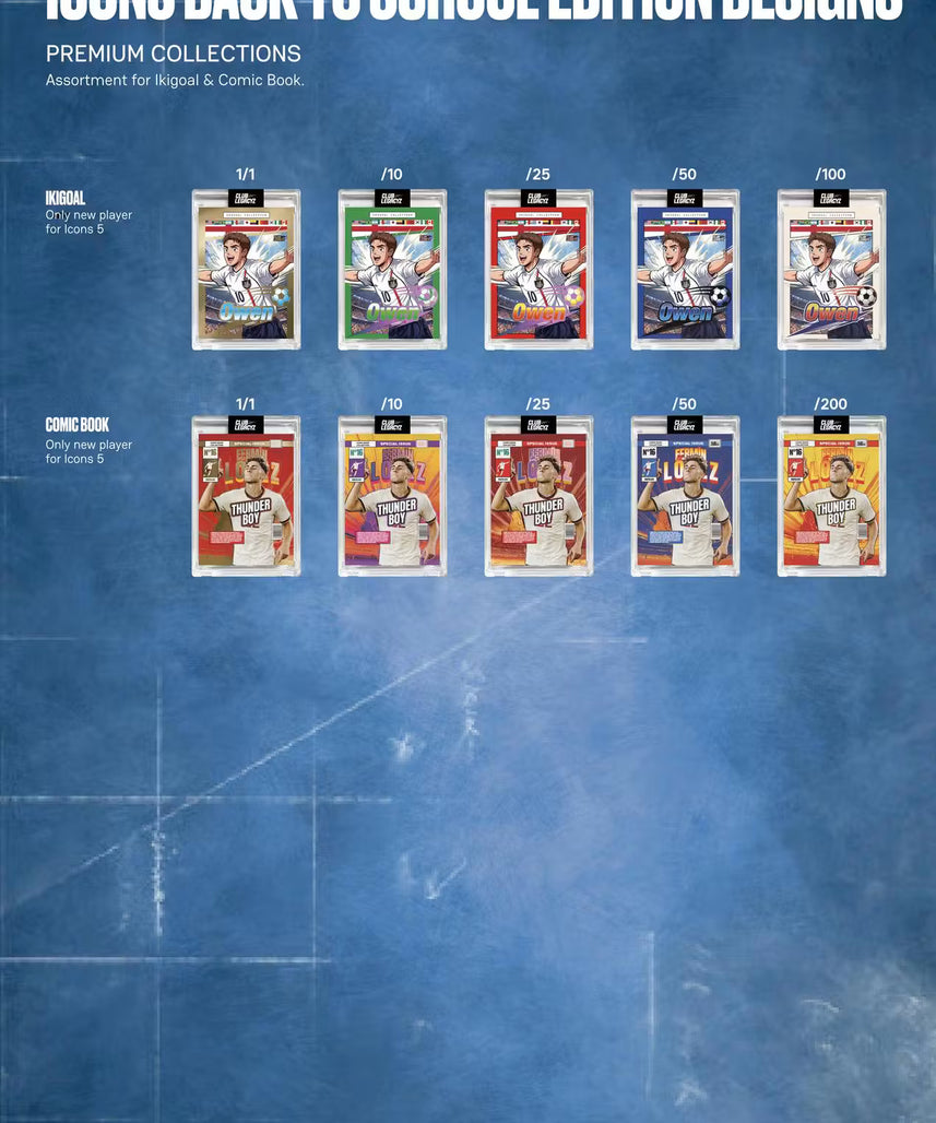 2026 Club Legacyz Icons Back to School Fifth Edition Soccer Hobby Pack, 1 Card Per Pack, Rare Football Collectible Cards, On-Card Autographs, Game-Worn Jersey Cards