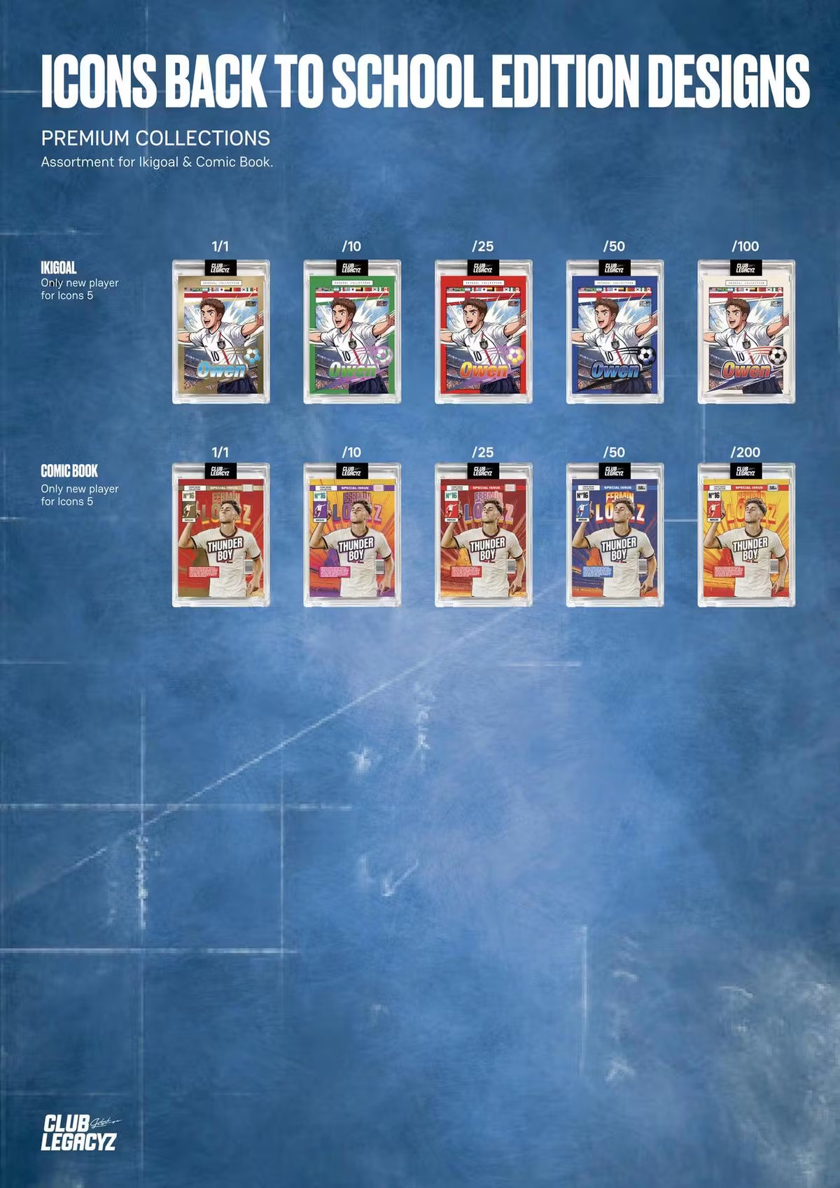 2026 Club Legacyz Icons Back to School Fifth Edition Soccer Hobby Pack, 1 Card Per Pack, Rare Football Collectible Cards, On-Card Autographs, Game-Worn Jersey Cards