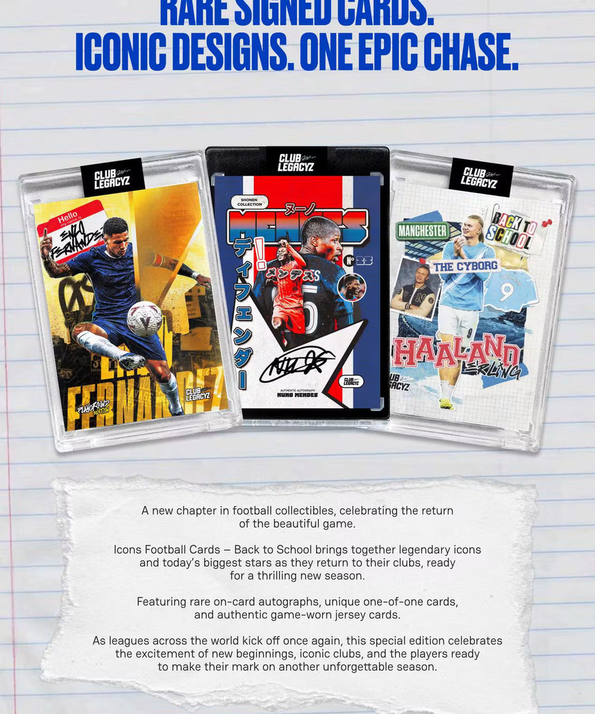 2026 Club Legacyz Icons Back to School Fifth Edition Soccer Hobby Pack, 1 Card Per Pack, Rare Football Collectible Cards, On-Card Autographs, Game-Worn Jersey Cards