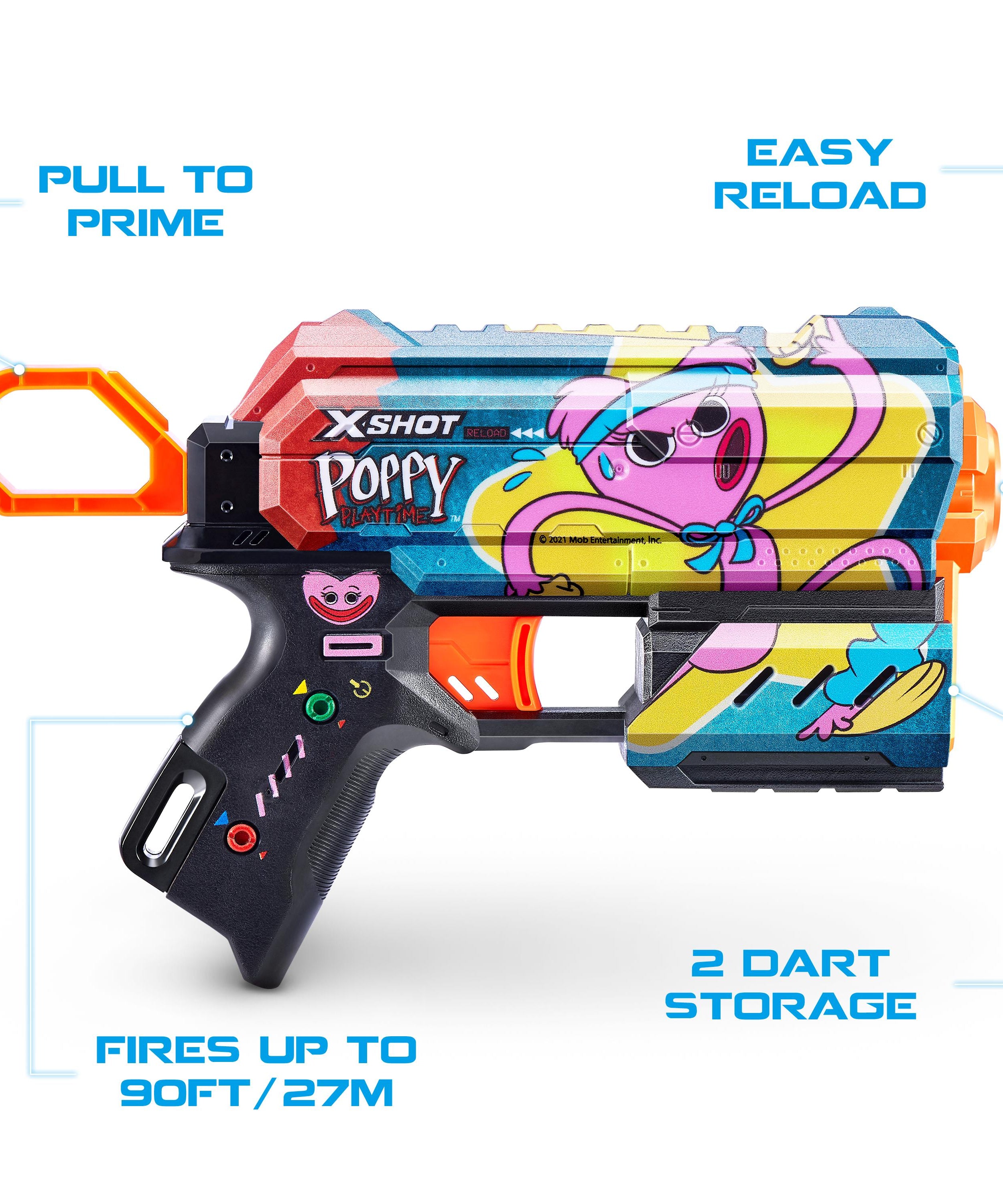 XSHOT Skins Flux, Poppy Playtime Jumpscare Edition (8 Darts), Foam Dart Blaster with Air Pocket Dart Technology, Shoots up to 27m, Collectible Toy Gun for Kids Ages 8+, Boys, Girls, Teens