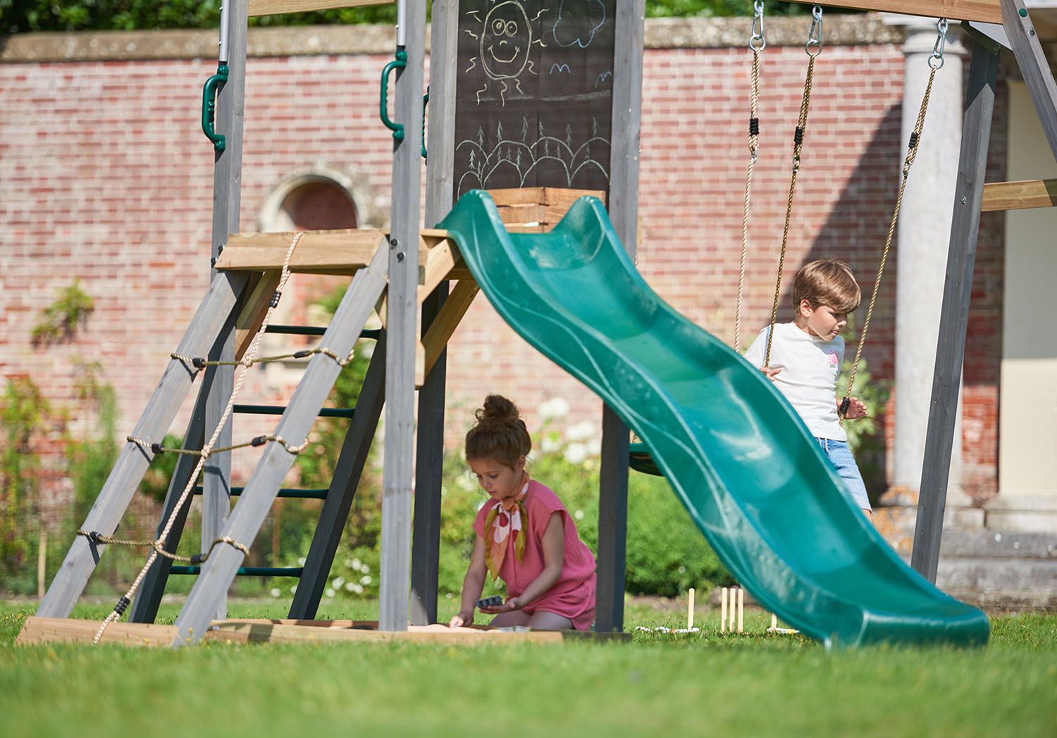 Plum® Siamang Wooden Playcentre, Swing and Slide Set, FSC® Certified Climbing Frame with Sandpit & Sunshade, Outdoor Play Set, Ages 3+