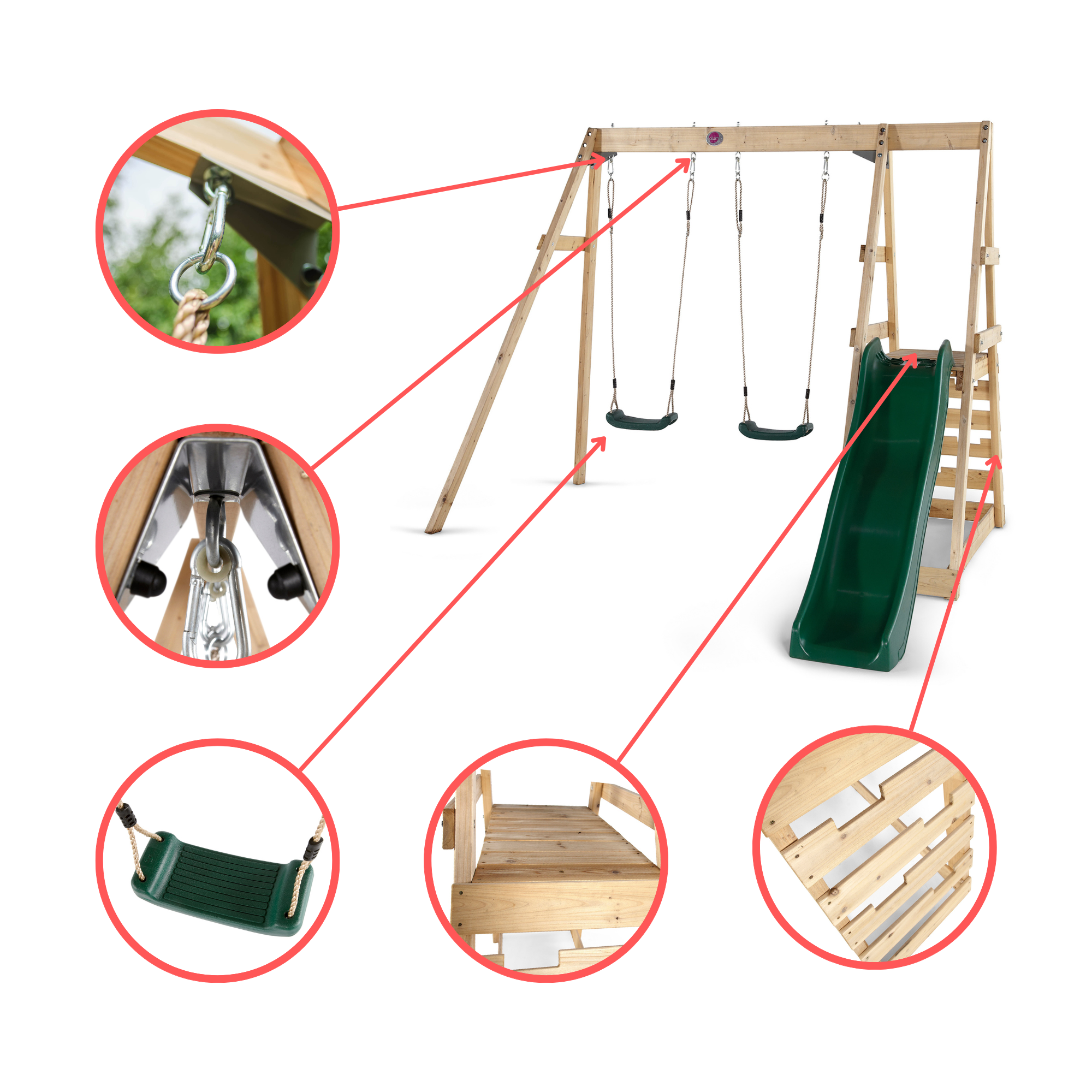 إطار تسلق خشبي من خشب البرقوق مع أرجوحة ومنزلق بطول 6 أقدام، لعبة خارجية قابلة للتحرك للخلف مع سعة وزن 50 كجم لكل مقعد، مناسب للأطفال من الأولاد والبنات من سن 3 سنوات فما فوق