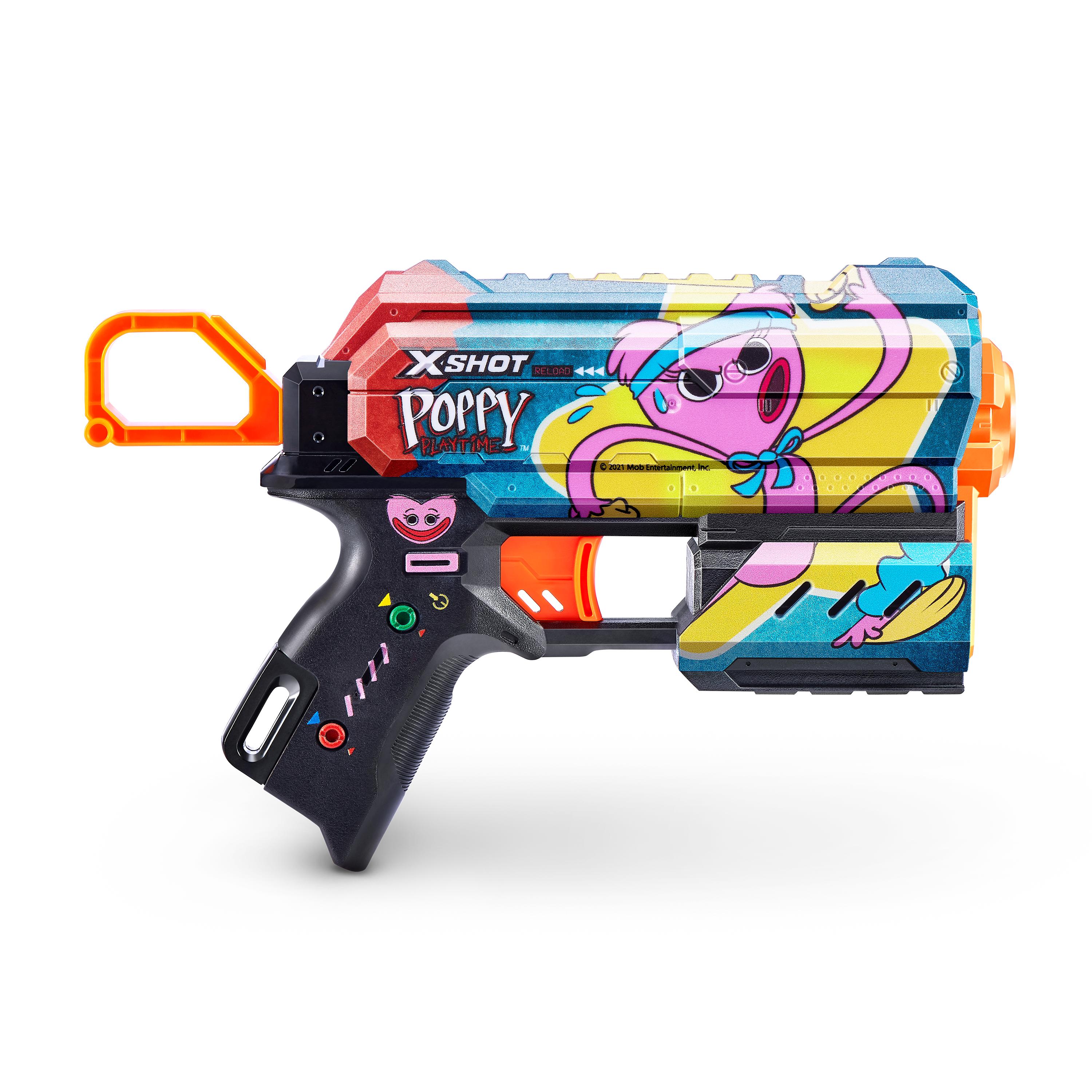 XSHOT Skins Flux, Poppy Playtime Jumpscare Edition (8 Darts), Foam Dart Blaster with Air Pocket Dart Technology, Shoots up to 27m, Collectible Toy Gun for Kids Ages 8+, Boys, Girls, Teens