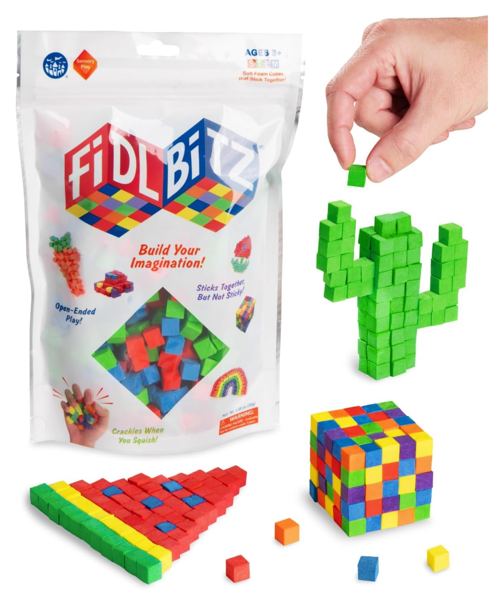 Play Visions FidlBitz - Revolutionary Cubes That Stick Together, But Not Sticky! (Bag of Bitz (Assorted Colors))