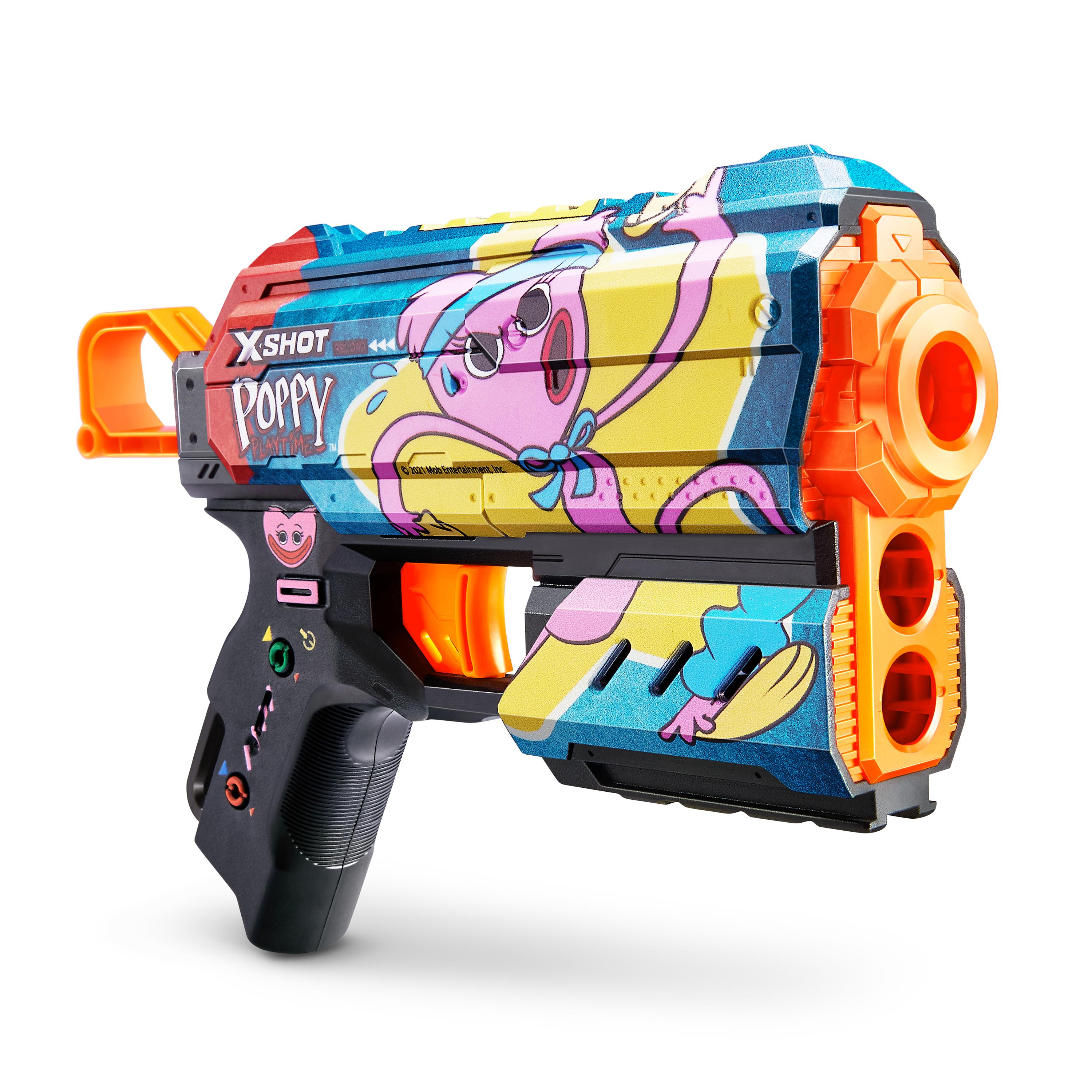 XSHOT Skins Flux, Poppy Playtime Jumpscare Edition (8 Darts), Foam Dart Blaster with Air Pocket Dart Technology, Shoots up to 27m, Collectible Toy Gun for Kids Ages 8+, Boys, Girls, Teens
