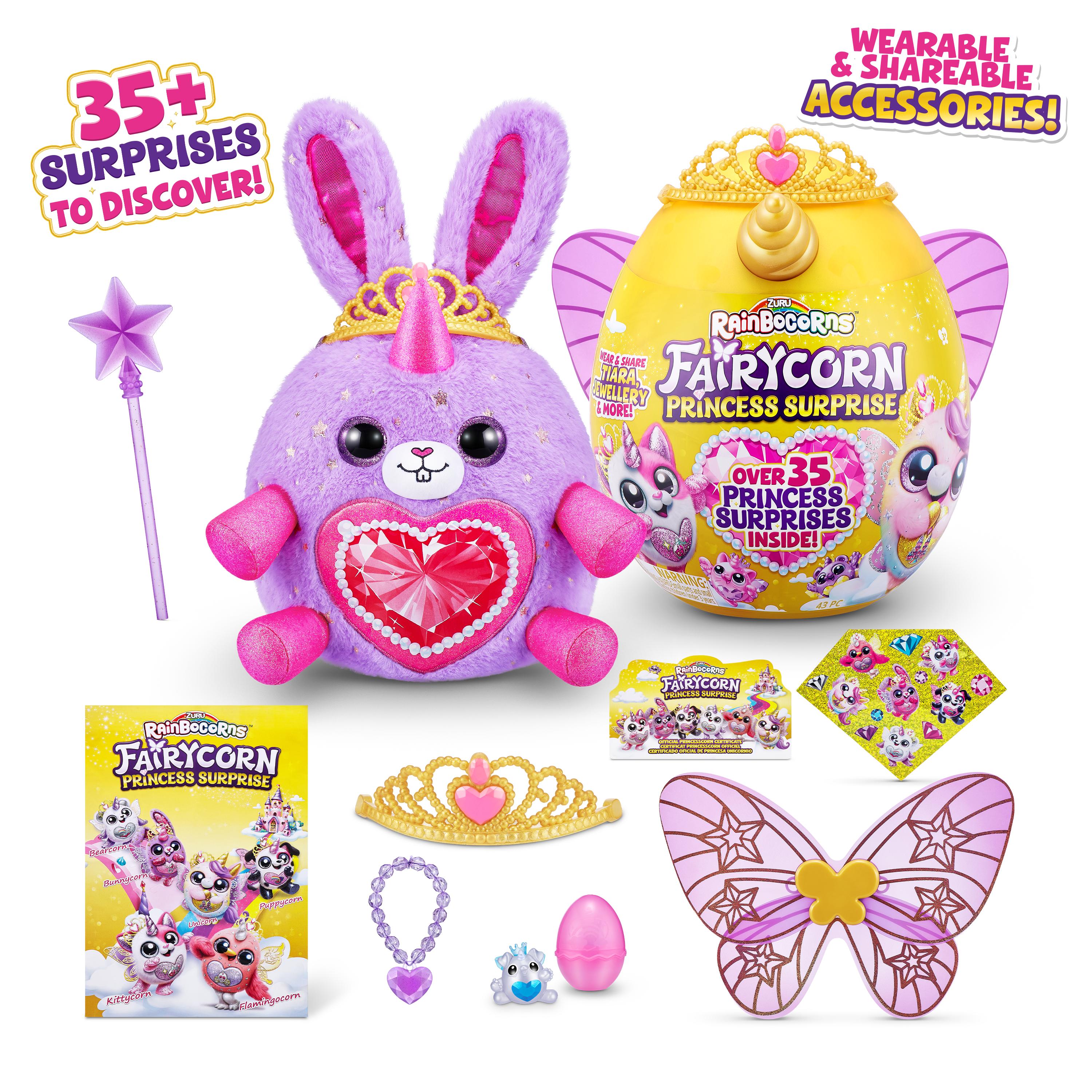 Rainbocorns Fairycorn Princess Surprise (Puppy) 11" Collectible Plush Toy with 35+ Surprises, Fairy Wings, Tiara, Wand, Boo-Boocorn, and Surprise Egg, Soft Toy for Girls Ages 3+