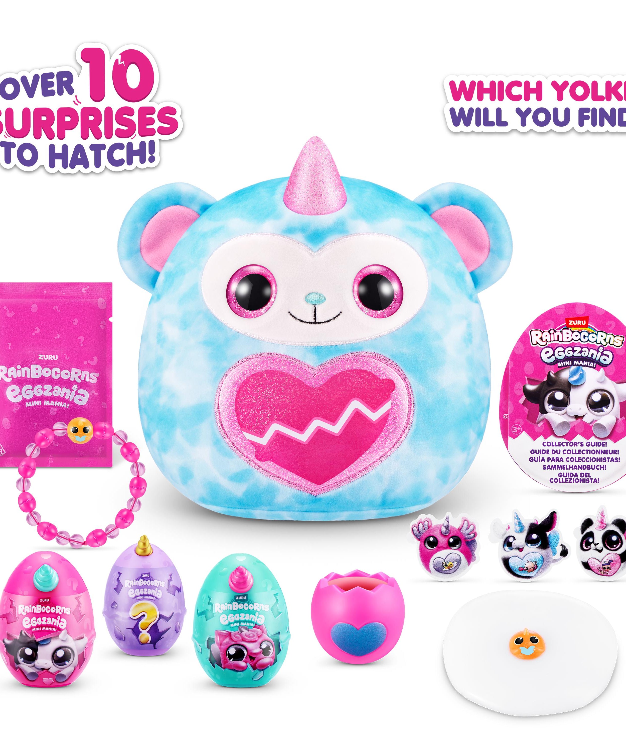 Rainbocorns Eggzania Mini Mania Series 1 Surprise Plush Toy for Girls Ages 3+, Collectible Stuffed Animal with 10+ Surprises, Slime, Stickers & Wearable Jewelry